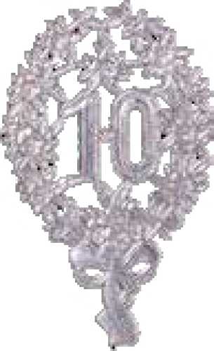 10 x Jubilee figures with pin "10" silver , 8 x 12 cm