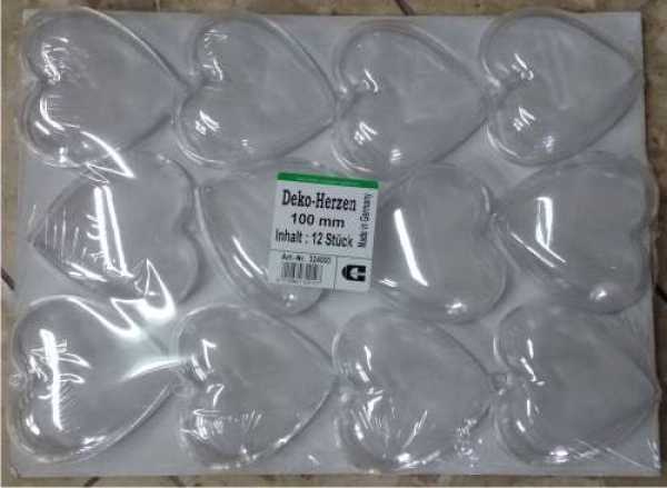 Dekorationsherzen, 100 mm, klar transparent