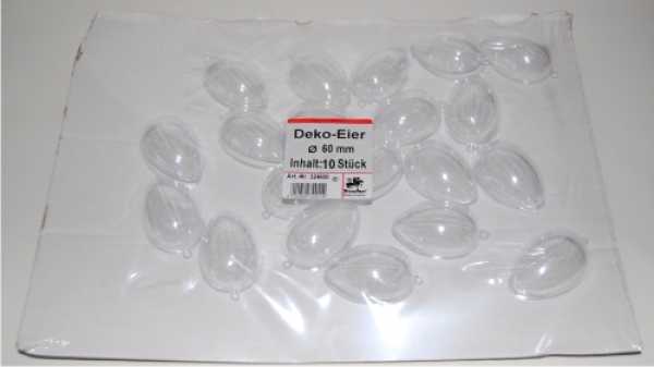10 x Dekorationseier, 60 mm, transparent
