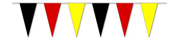 Bunting black/red/yellow, 10 m long, 30 pointed pennant