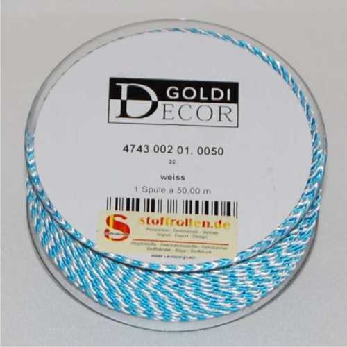 Kordel weiss-blau, 2 mm, 50 m Rolle