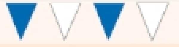 Wimpelketten blau/weiß, Weichplastik,  10 m lang, 30 Spitzwimpel