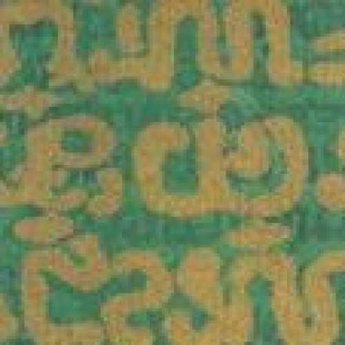 Straw silk print letter, 70 x 150 cm, green/gold