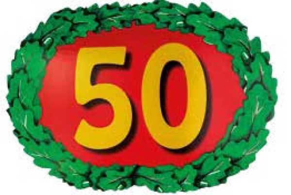 Greeting sign "50", hard cardboard 40 x 29 cm