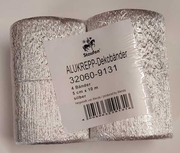 Alu-Krepp, silber, 5 cm x 10 m, 4 Rollen im Pack