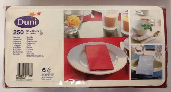 Duni Napkins Bordeaux 33 x 33 cm, 1/8 folded, 250 per pack