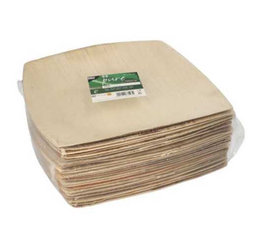 25 Teller aus Palmblatt "pure" 26 x 26 cm natur "QUADRATO"