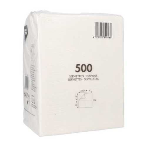 500 Servietten, 1-lagig 1/4-Falz 33 x 33 cm weiss
