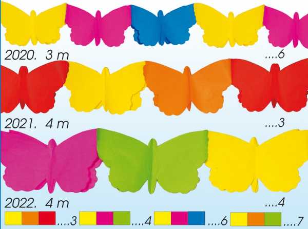 Butterfly tissue paper garland, 3 m, 12 x 20 cm Ø, yellow/orange/green