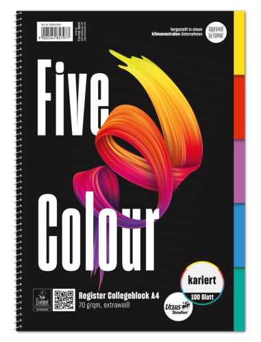 3 x Style Collegeblock Register A4 100 Blatt 70g/qm mit 5 Farben-Register 4-Loch