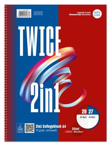 5 x Style Collegepad Twice 27/28 A4 80 sheets 70g/sqm lined / squared 4-hole
