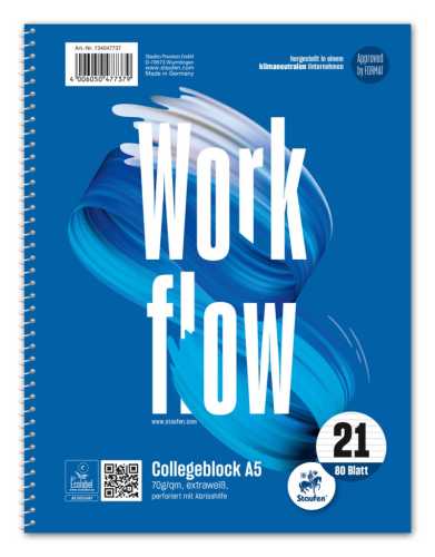 10 x Style Collegeblock Workflow 21 A4 80 Blatt 70g/qm 9mm liniert 4-Loch