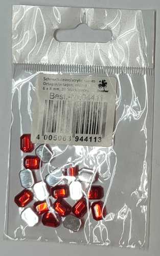 Glitzersteine, Octagon, rot, 6 x 8 mm