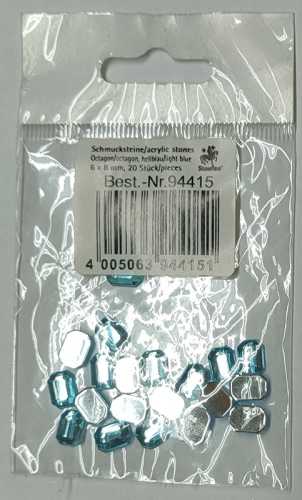 Glitzersteine, Octagon, hellblau, 6 x 8 mm