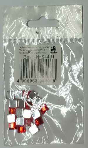 Glitzersteine, viereckig, rot, 6 x 6 mm