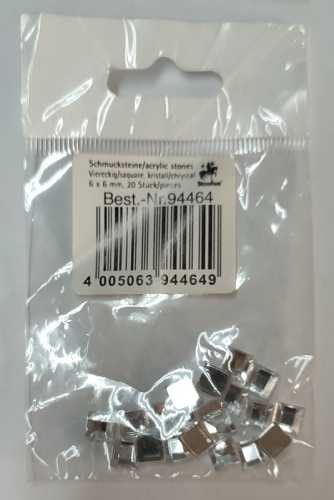Glitzersteine, viereckig, kristall, 6 x 6 mm