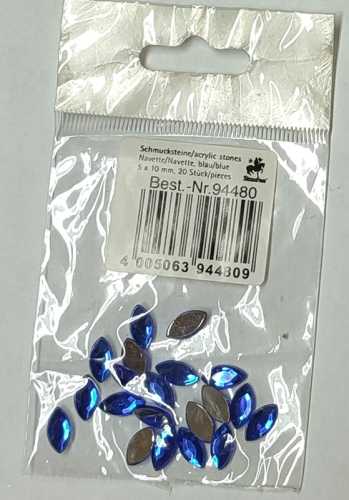 Glitzersteine, Navette, blau, 5 x 10 mm