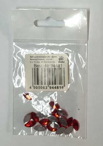 Glitzersteine, Navette, rot, 5 x 10 mm