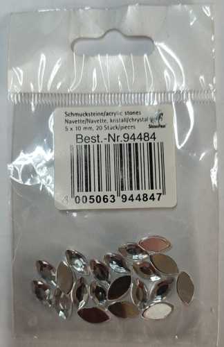 Glitzersteine, Navette, kristall, 5 x 10 mm