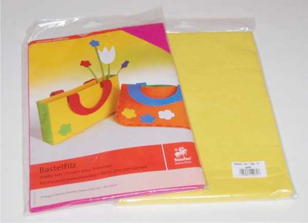 Craft felt, 10 sheets, 20 x 30 cm, 1 mm, yellow