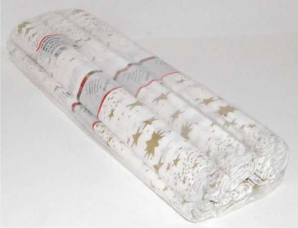 pattern fine crepe, golden stars on white, 10 rolls