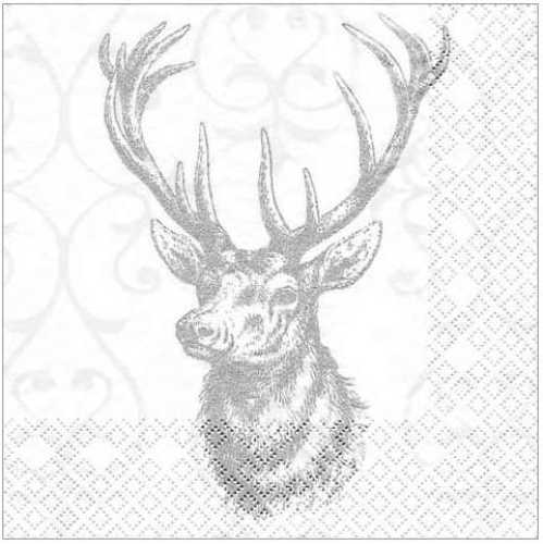 Serviette Hirsch silber, 33 x 33 cm