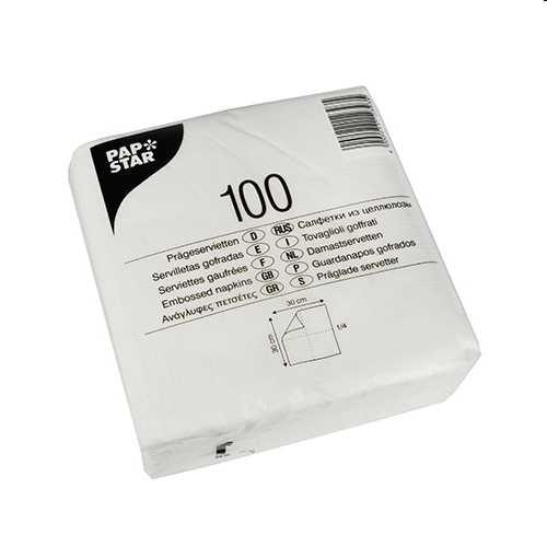 100 Servietten, 1-lagig 1/4-Falz 30 cm x 30 cm weiss
