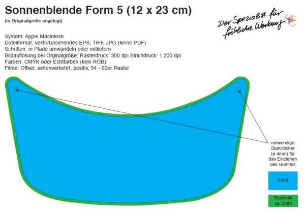 Sonnenblenden, Form 5, ca. 12 x 23 cm, 4-farbig