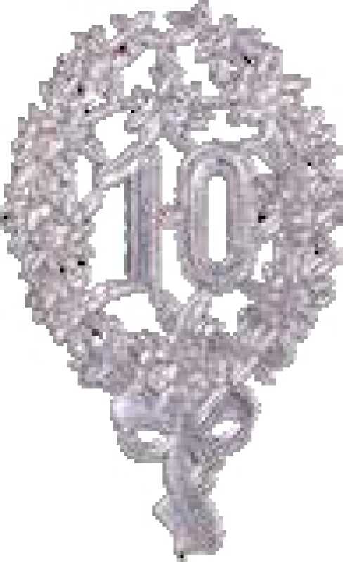 10 x Jubilee figures with pin "10" silver , 8 x 12 cm