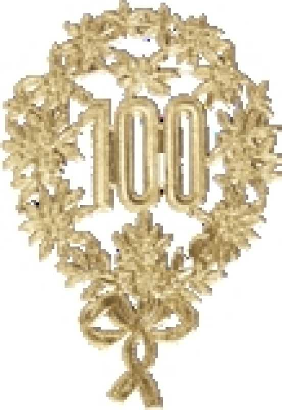 Jubilee figures with pin "100" gold, 8 x 12 cm