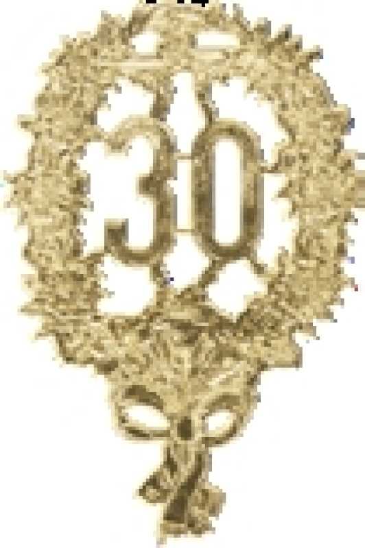 Jubilee figures with pin "30" gold, 8 x 12 cm