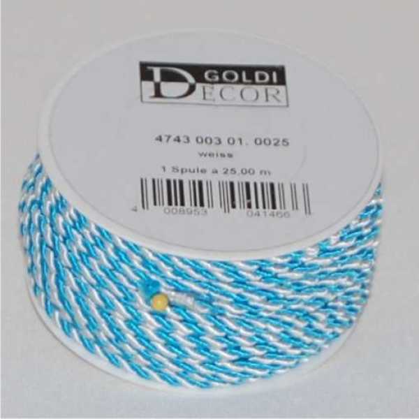 Kordel weiss-blau, 3 mm, 25 m Rolle