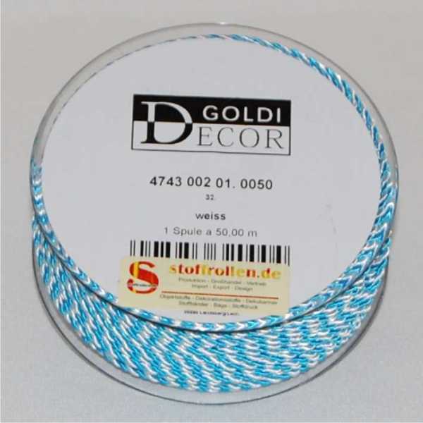 Kordel weiss-blau, 2 mm, 50 m Rolle
