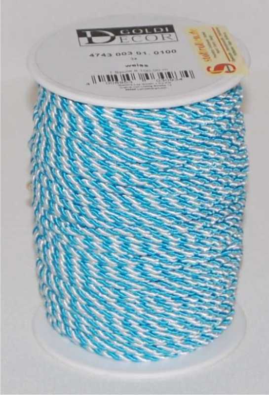 Kordel weiss-blau, 3 mm, 100 m Rolle