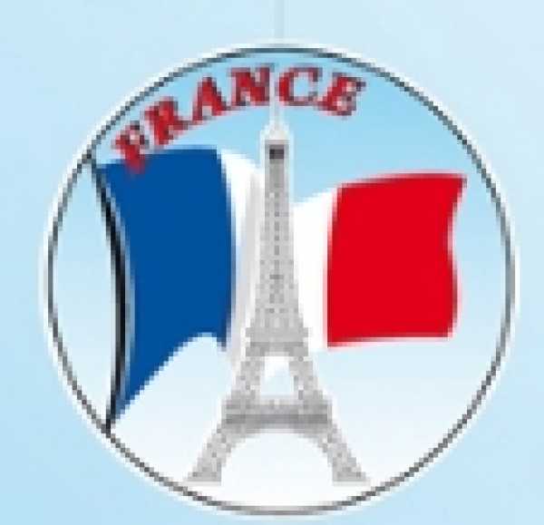Aufhänger Eifelturm+Flagge+Schriftzug France,28cm