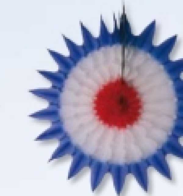 Deco fan, blue-white-red, about 41 cm Ø