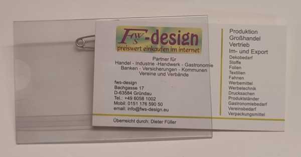Namensschilder transparent mit Clip, 90 x 55 mm