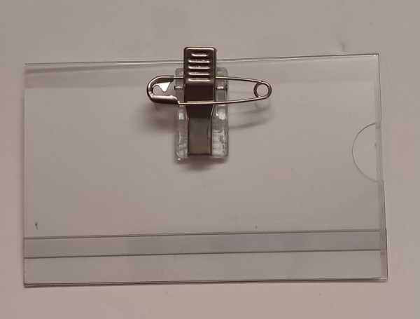Namensschilder transparent mit Clip, 90 x 55 mm