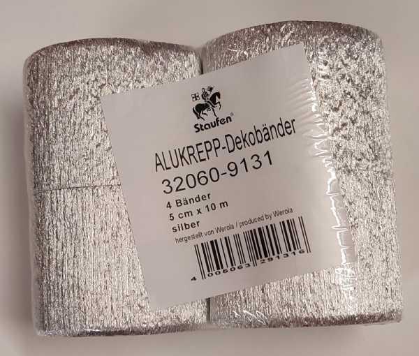 Alu-Krepp, silber, 5 cm x 10 m, 4 Rollen im Pack