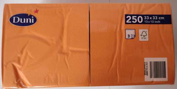 Duni Servietten Orange 33 x 33 cm, 1/4 gefalzt, 250 Stück im Pack