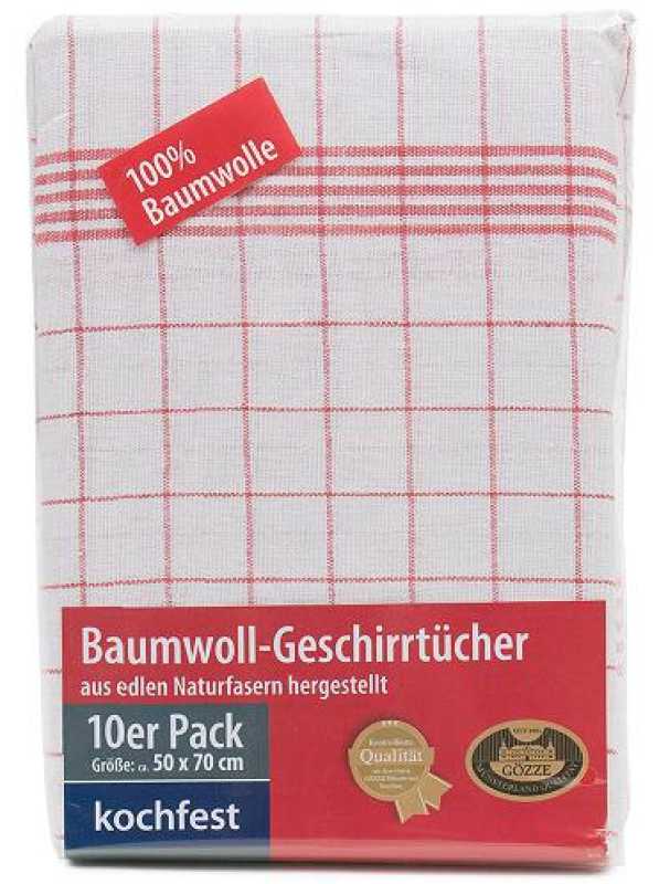 Baumwoll-Geschirrtuch 50/70 cm rot/weiß kariert