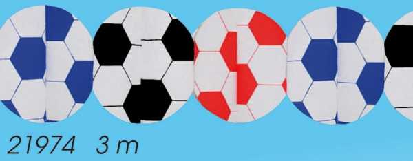 Papier-Fußballgirlande, schwarz/rot/blau, 16 x 16 cm x 3 m