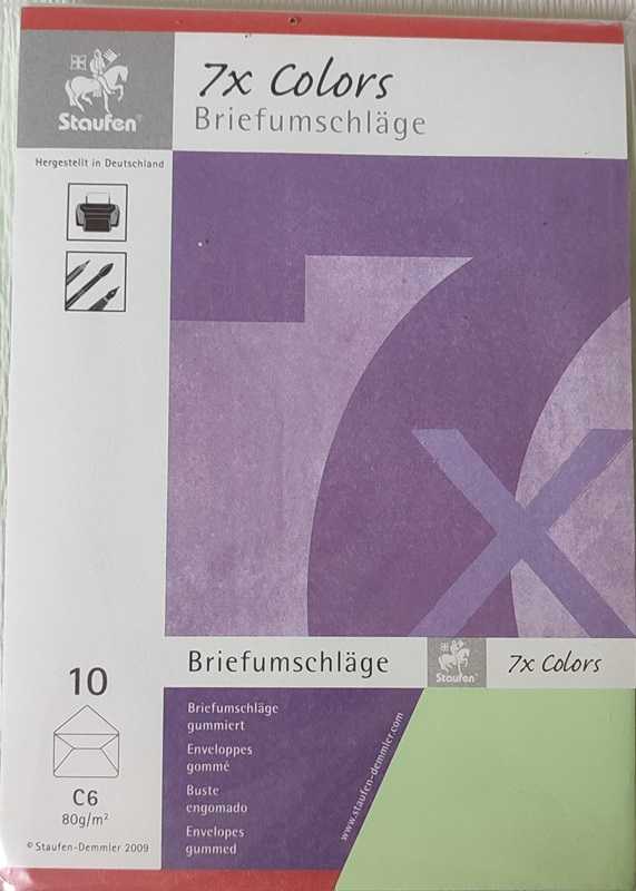 Envelope C6 light green, 80 g/m², gummed, 10 pieces in a pack