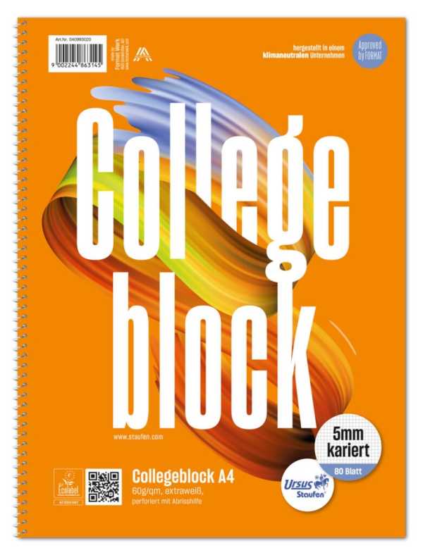 3 x Style Collegeblock A4 160 Blatt 70g/qm 5mm kariert mit RL 4-Loch
