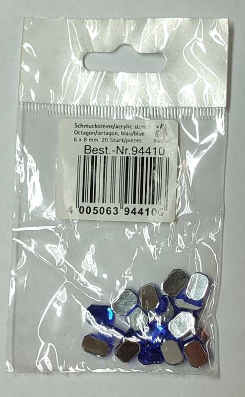 Glitzersteine, Octagon, blau, 6 x 8 mm