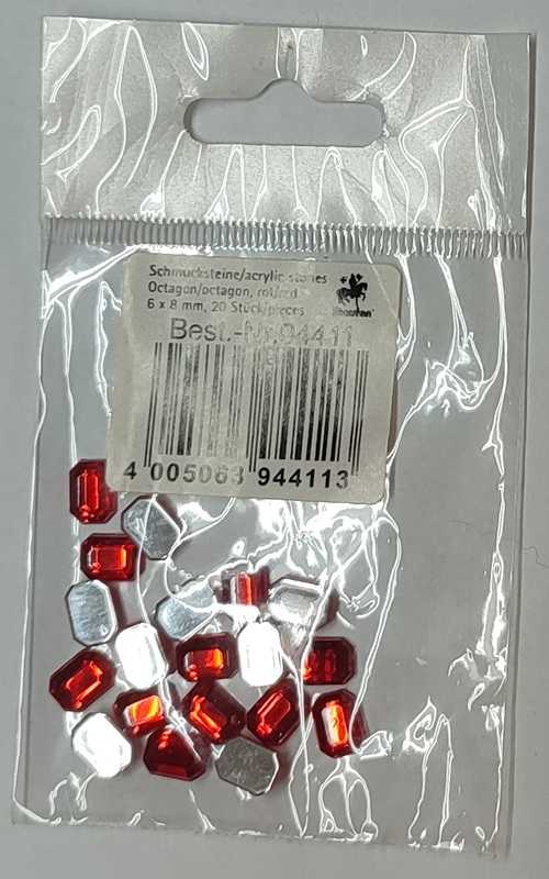 Glitzersteine, Octagon, rot, 6 x 8 mm
