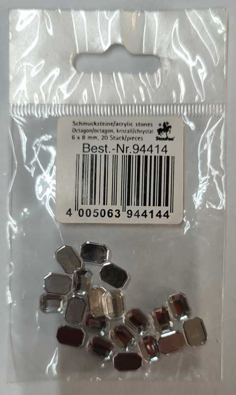 Glitzersteine, Octagon, kristall, 6 x 8 mm