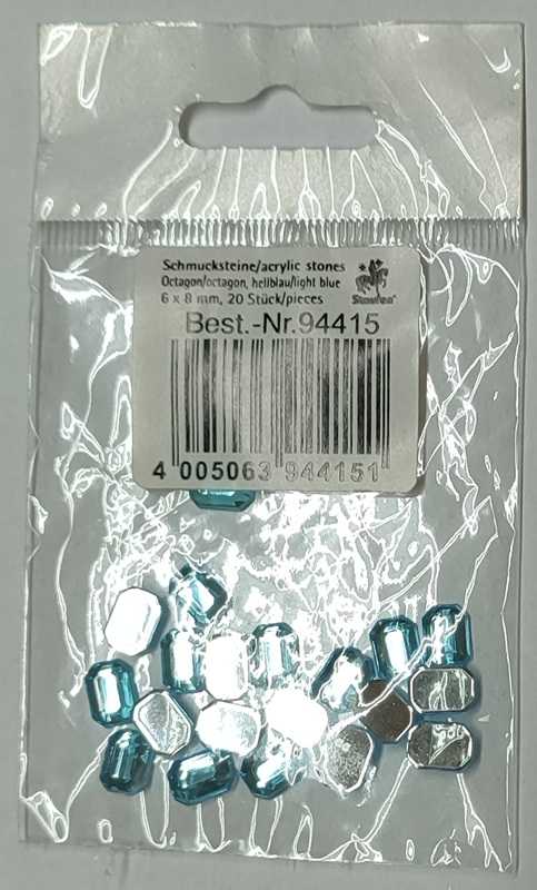 Glitzersteine, Octagon, hellblau, 6 x 8 mm