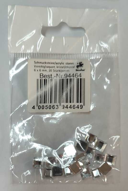 Glitzersteine, viereckig, kristall, 6 x 6 mm