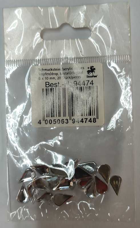 Glitzersteine, Tropfen, kristall, 6 x 10 mm